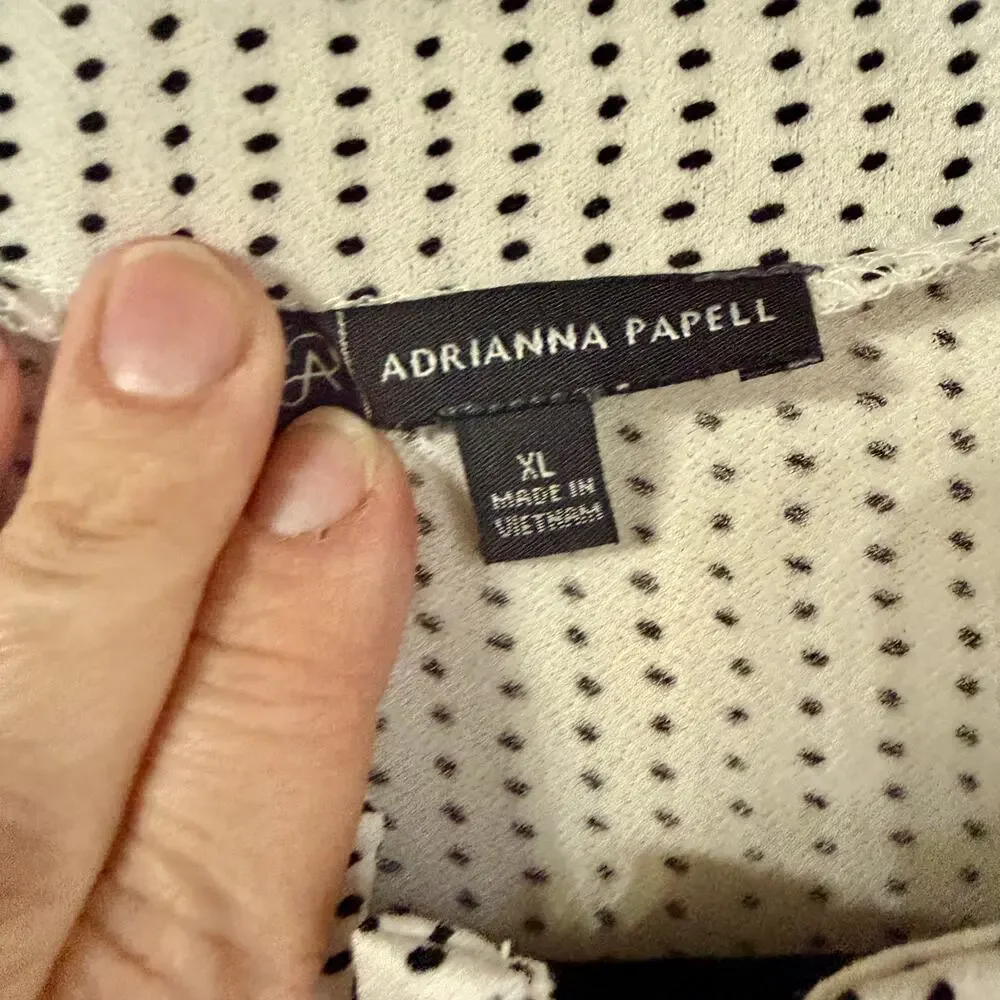 Adrianna Papell Polka Dot Blouse Womens XL Ruffle Neck Long Sleeve Top - Picture 4 of 7